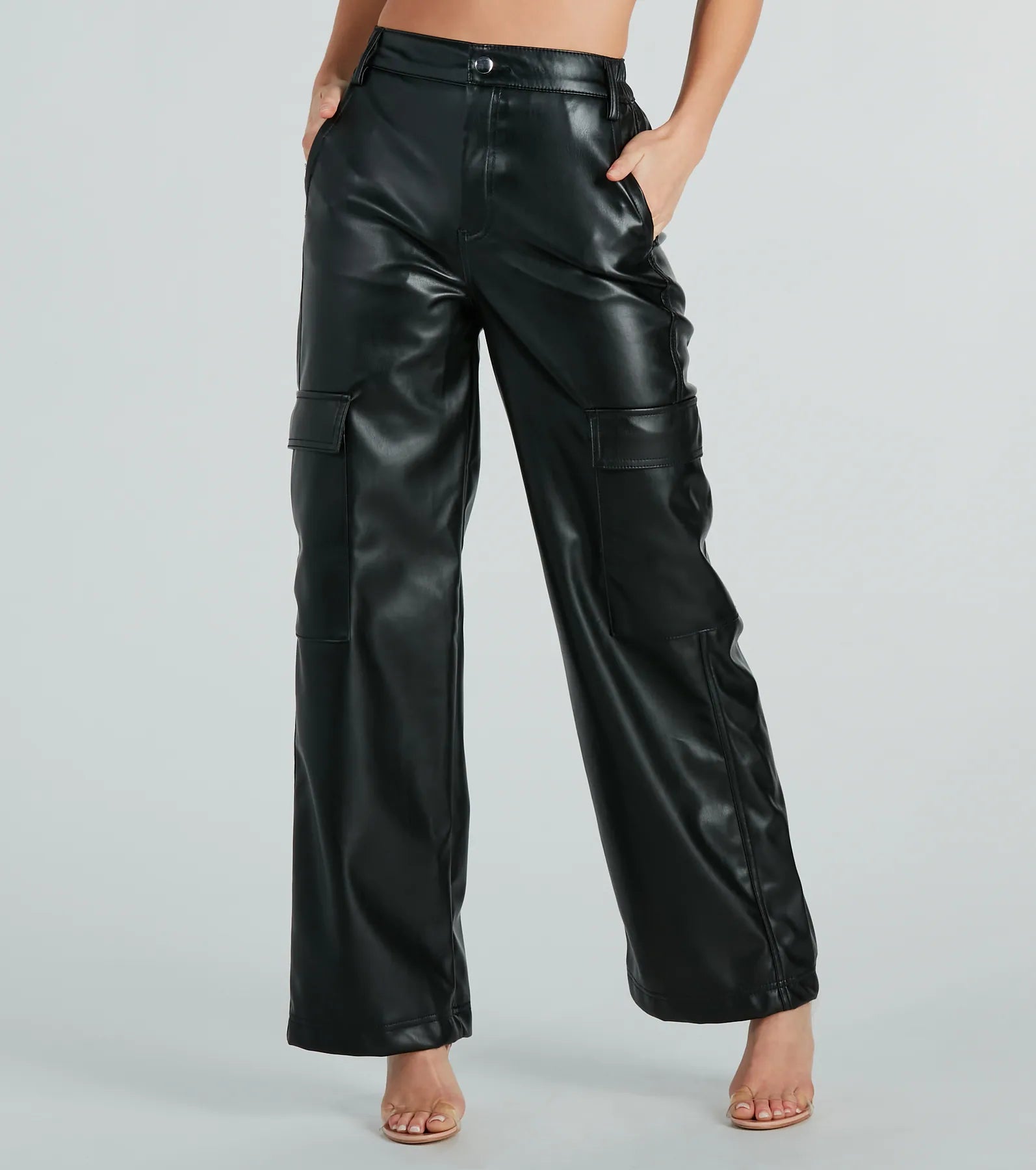 Quick-dry pants for active sports enthusiasts -Upgraded Style Faux Leather Wide-Leg Pants