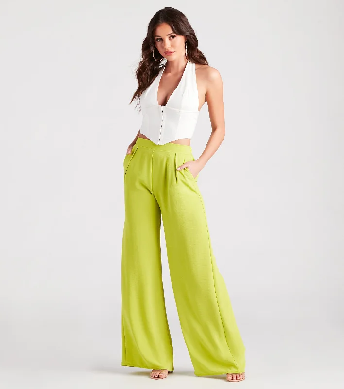 Luxury silk pants for glamorous evening wear -Weekend Chic High Waist Wide-Leg Pants